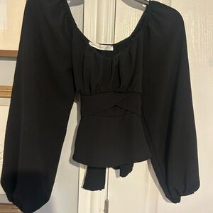 Altar'd State Black Crop Top with Puff Sleeves